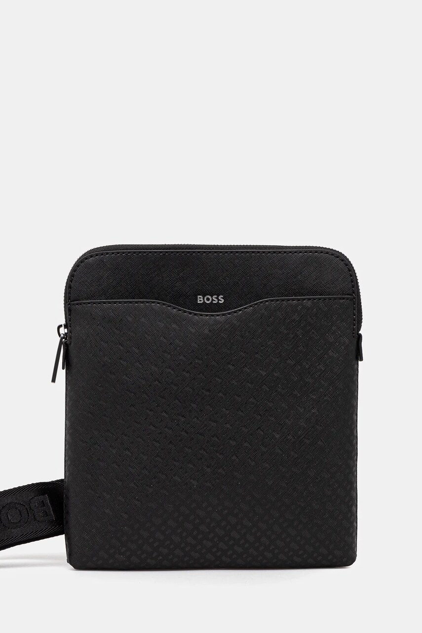 BOSS borseta de piele culoarea negru, 50542208