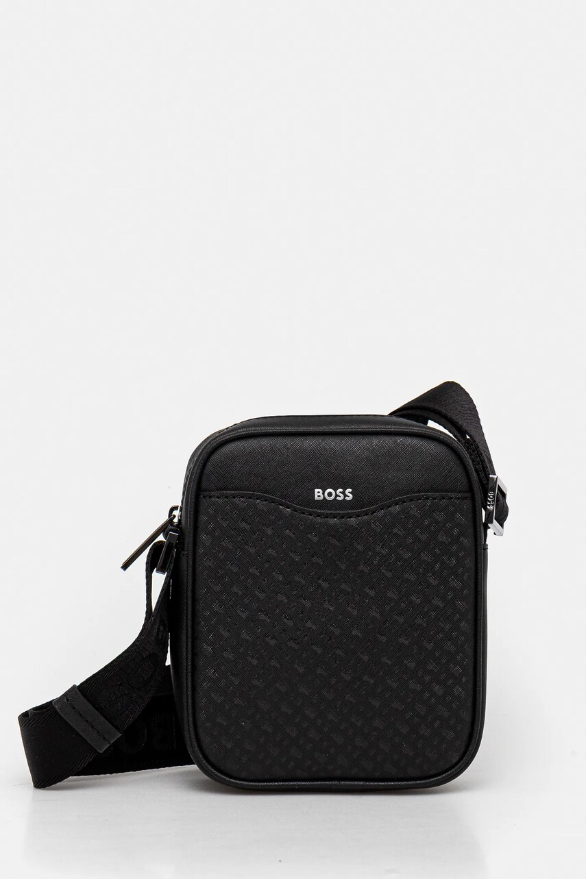 BOSS borseta de piele culoarea negru, 50542236