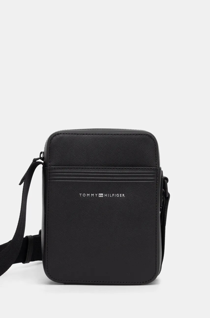 Levně Kožená taška Tommy Hilfiger černá barva, AM0AM13215