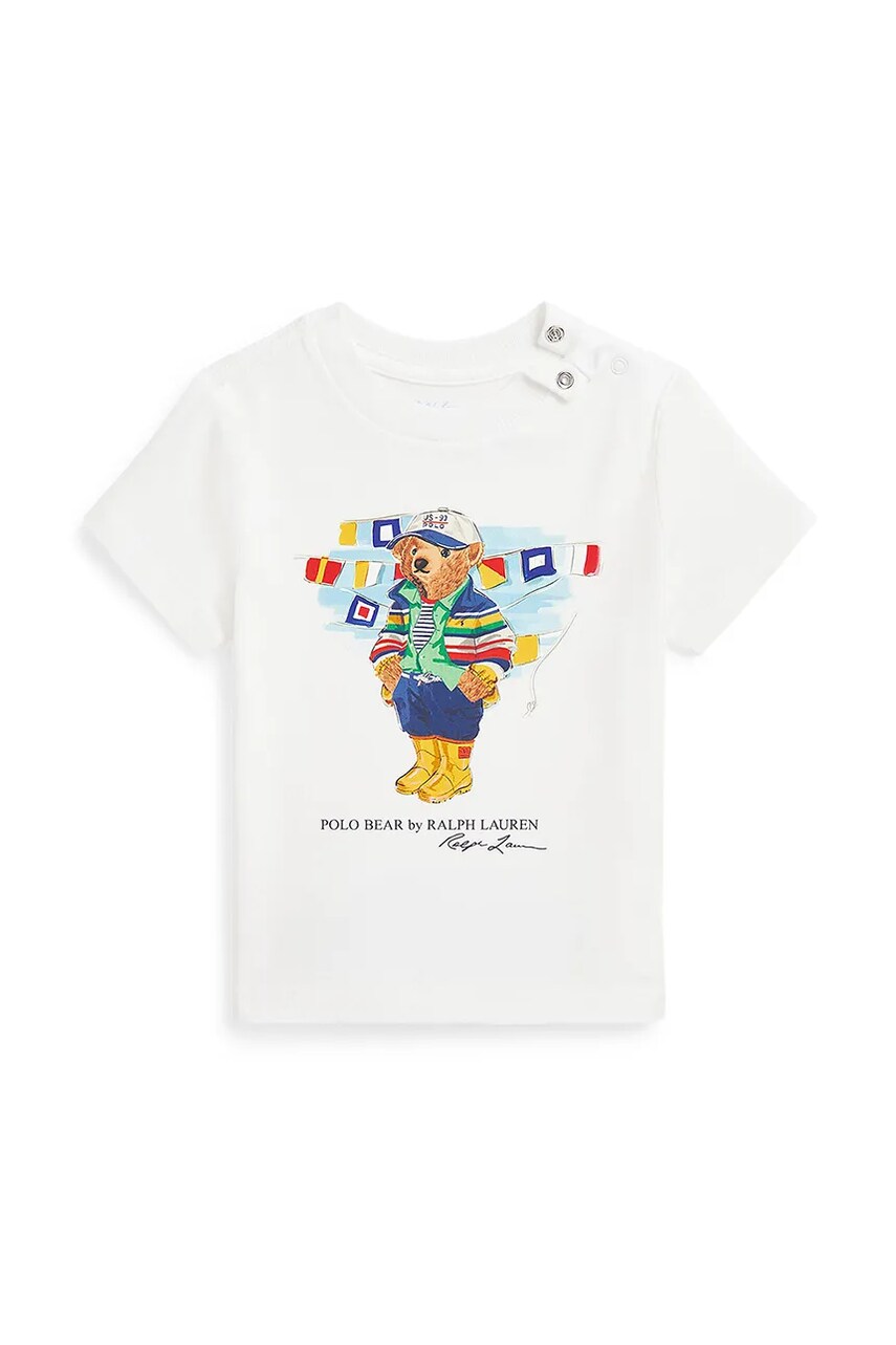 Levně Dětské bavlněné tričko Polo Ralph Lauren bílá barva, s potiskem, 320958332001