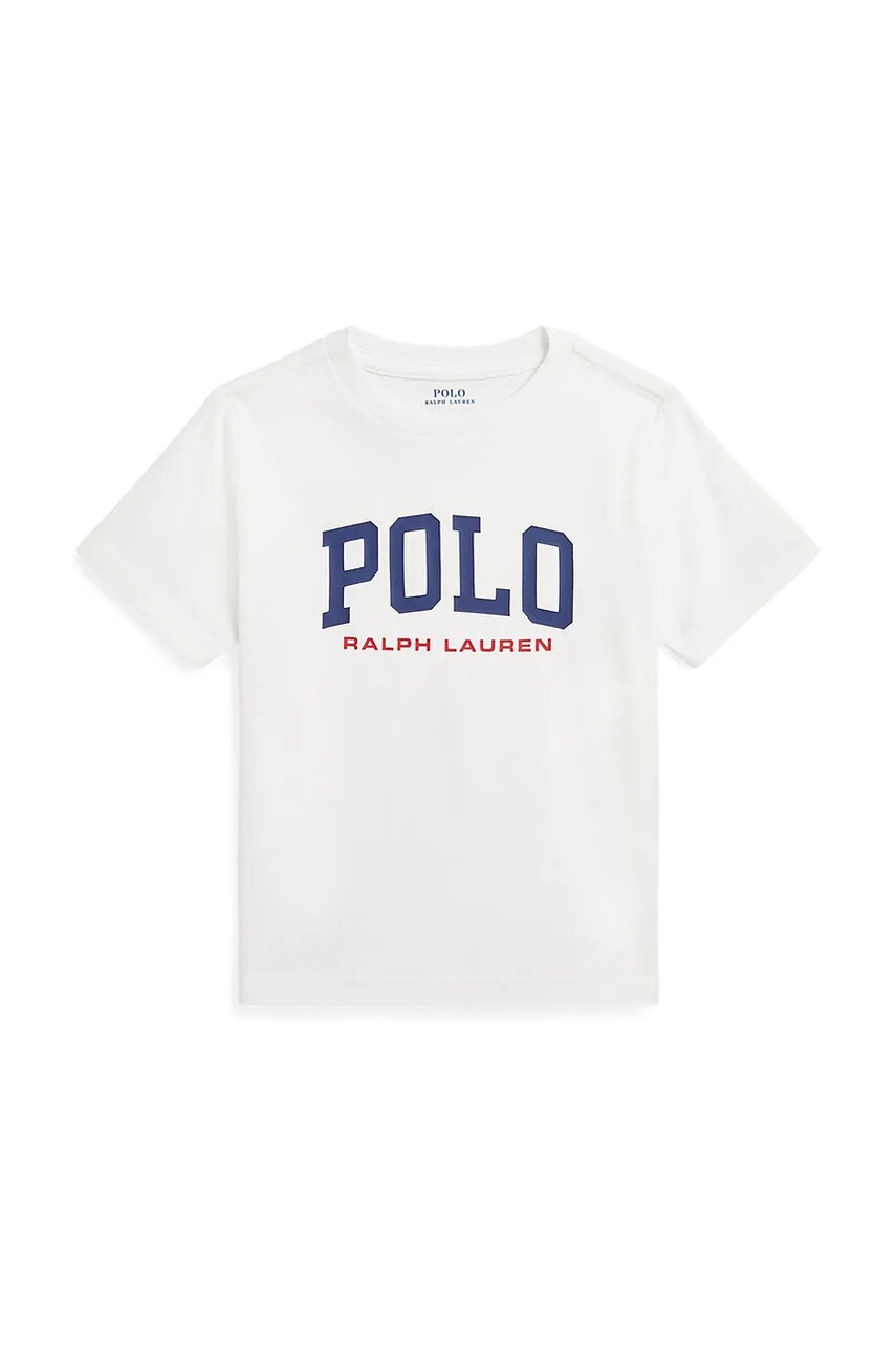 Levně Dětské bavlněné tričko Polo Ralph Lauren bílá barva, s potiskem, 322958159002