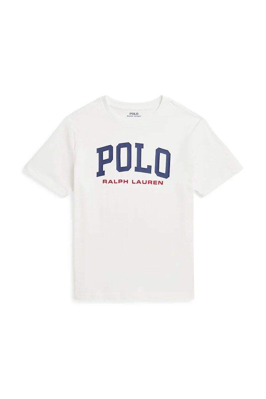 Levně Dětské bavlněné tričko Polo Ralph Lauren bílá barva, s potiskem, 323958159002