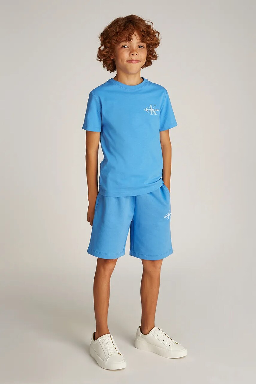 Levně Dětské bavlněné tričko Calvin Klein Jeans 0 modrá barva, s potiskem, IU0IU00678