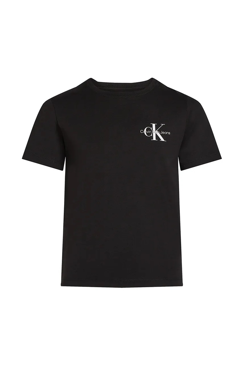 Детская хлопковая футболка Calvin Klein Jeans 0 цвет чёрный с принтом IU0IU00678