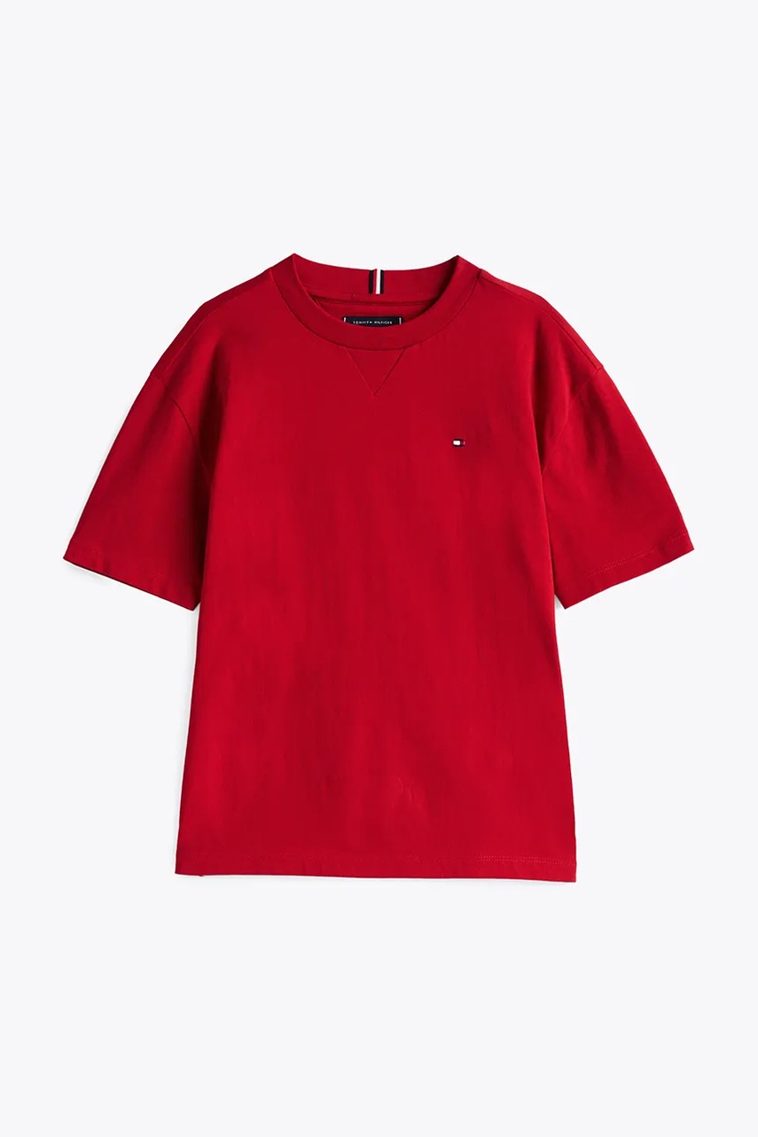 Детская хлопковая футболка Tommy Hilfiger цвет красный однотонная KB0KB09601