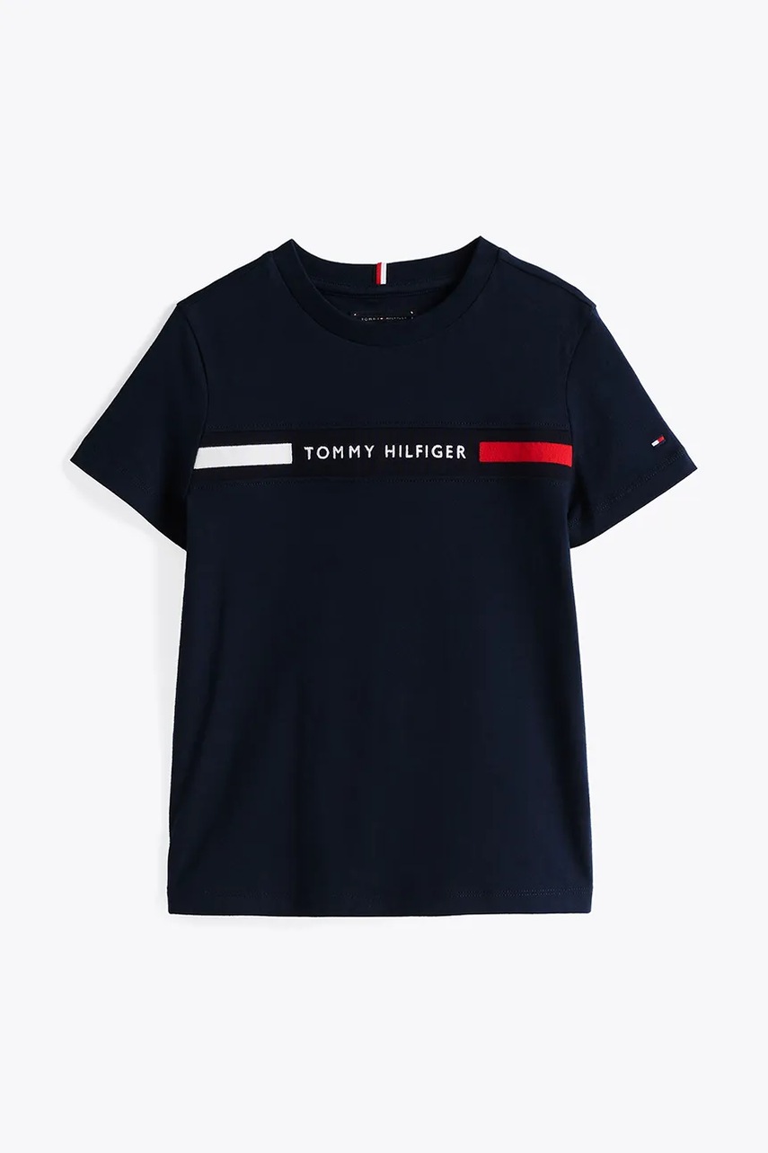 Дитяча бавовняна футболка Tommy Hilfiger колір синій з аплікацією KB0KB09351