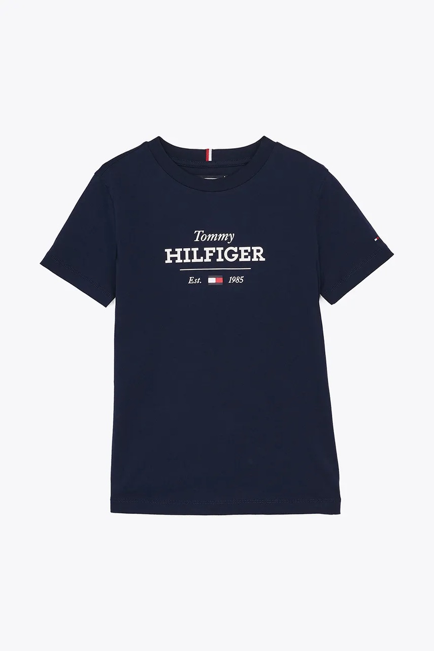 Детская хлопковая футболка Tommy Hilfiger цвет синий с принтом KB0KB09356