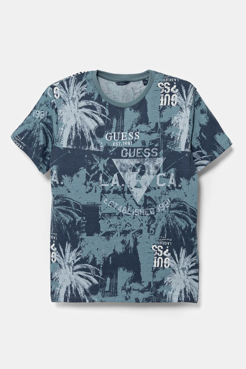 

Детска памучна тениска Guess в тъмносиньо с десен L5RI18 K8HM4, Тъмносин