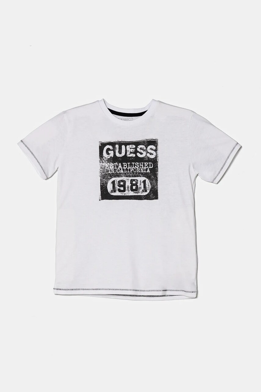 Levně Dětské bavlněné tričko Guess bílá barva, L5RI22 K8HM4