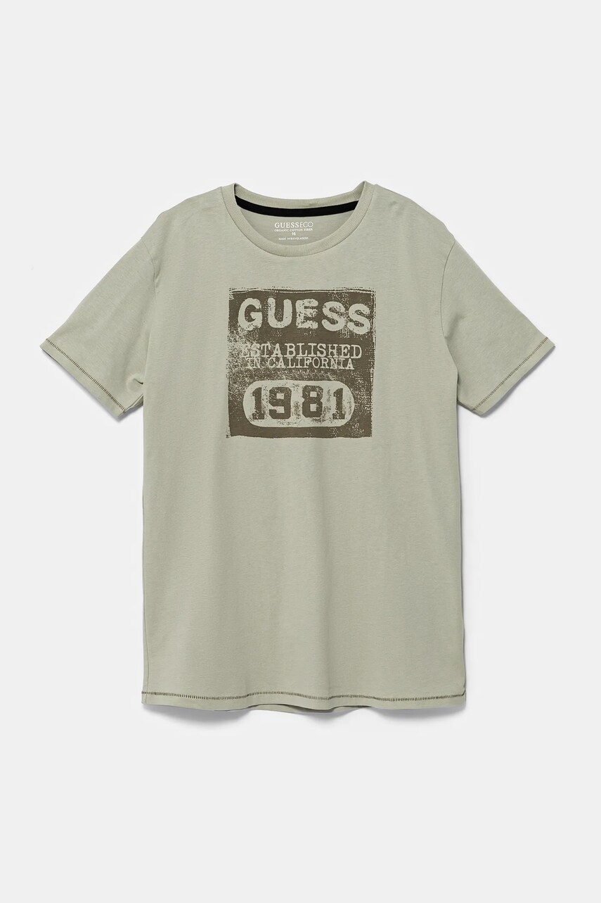 Levně Dětské bavlněné tričko Guess zelená barva, L5RI22 K8HM4