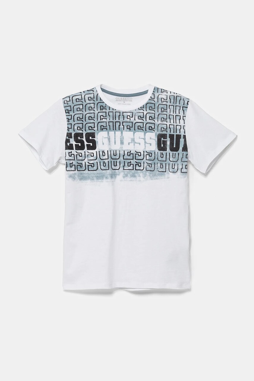 Levně Dětské bavlněné tričko Guess bílá barva, s potiskem, L5RI23 K8HM4