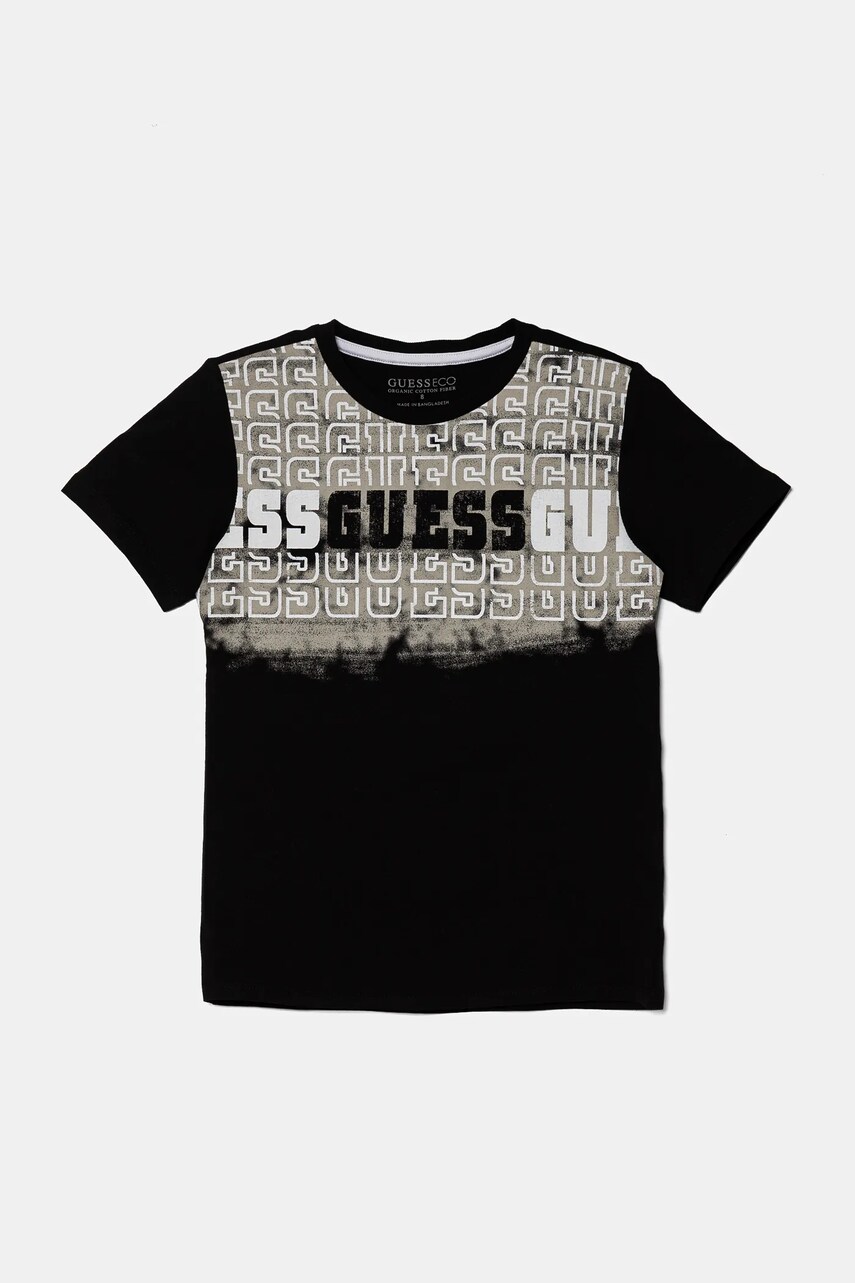 Levně Dětské bavlněné tričko Guess černá barva, s potiskem, L5RI23 K8HM4