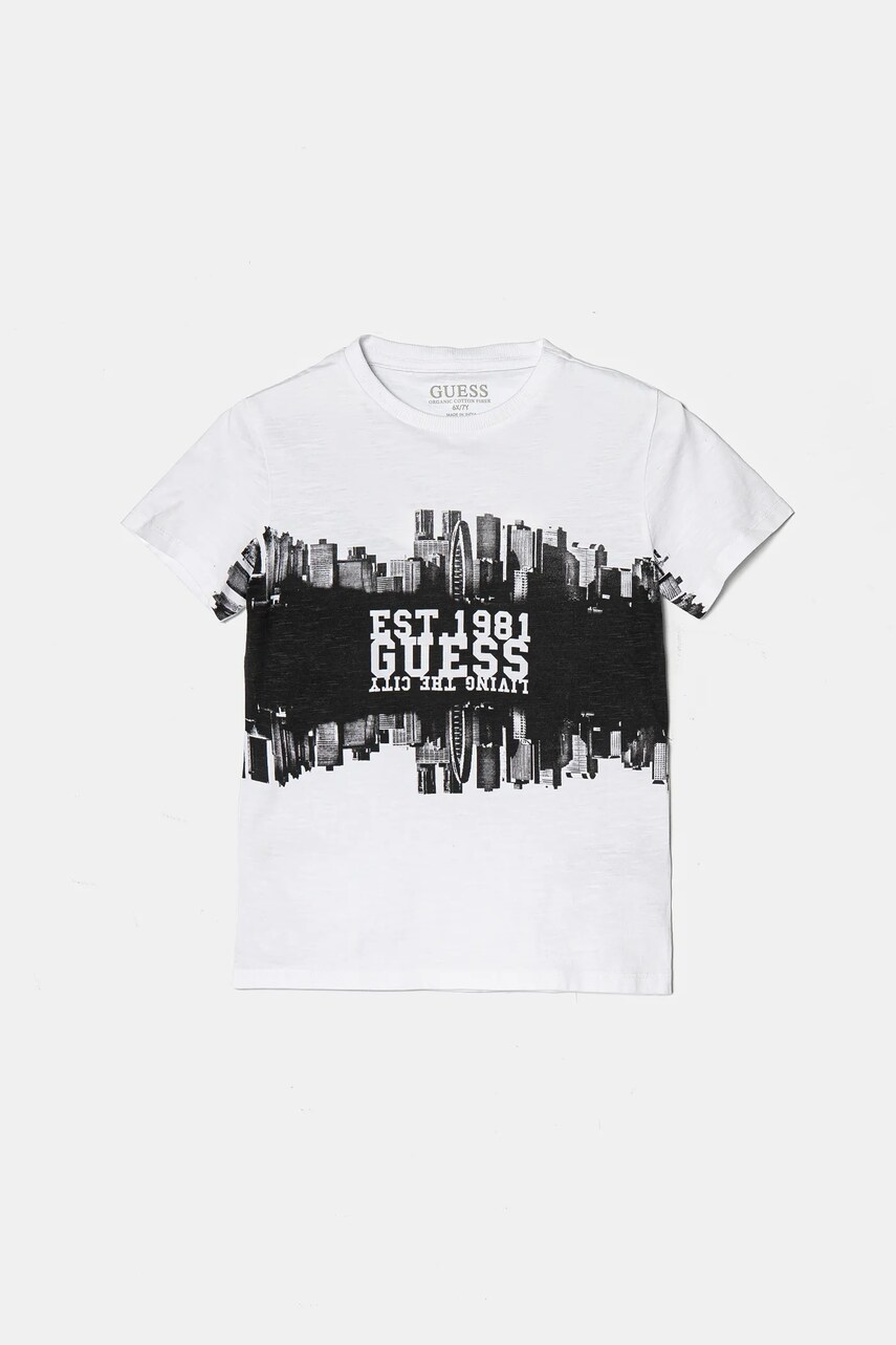 Levně Dětské bavlněné tričko Guess bílá barva, N5RI05 K6XN4
