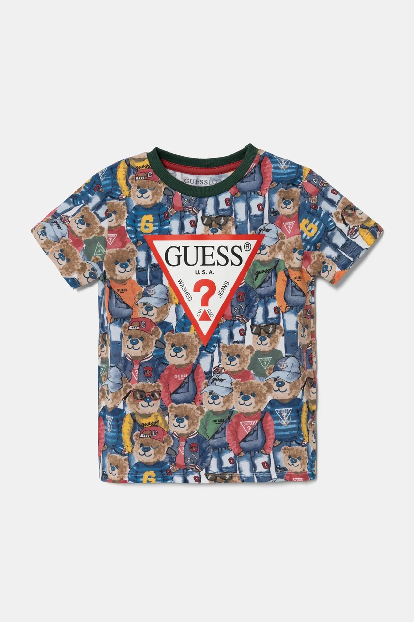 Levně Dětské bavlněné tričko Guess zelená barva, N5RI14 K8HM4