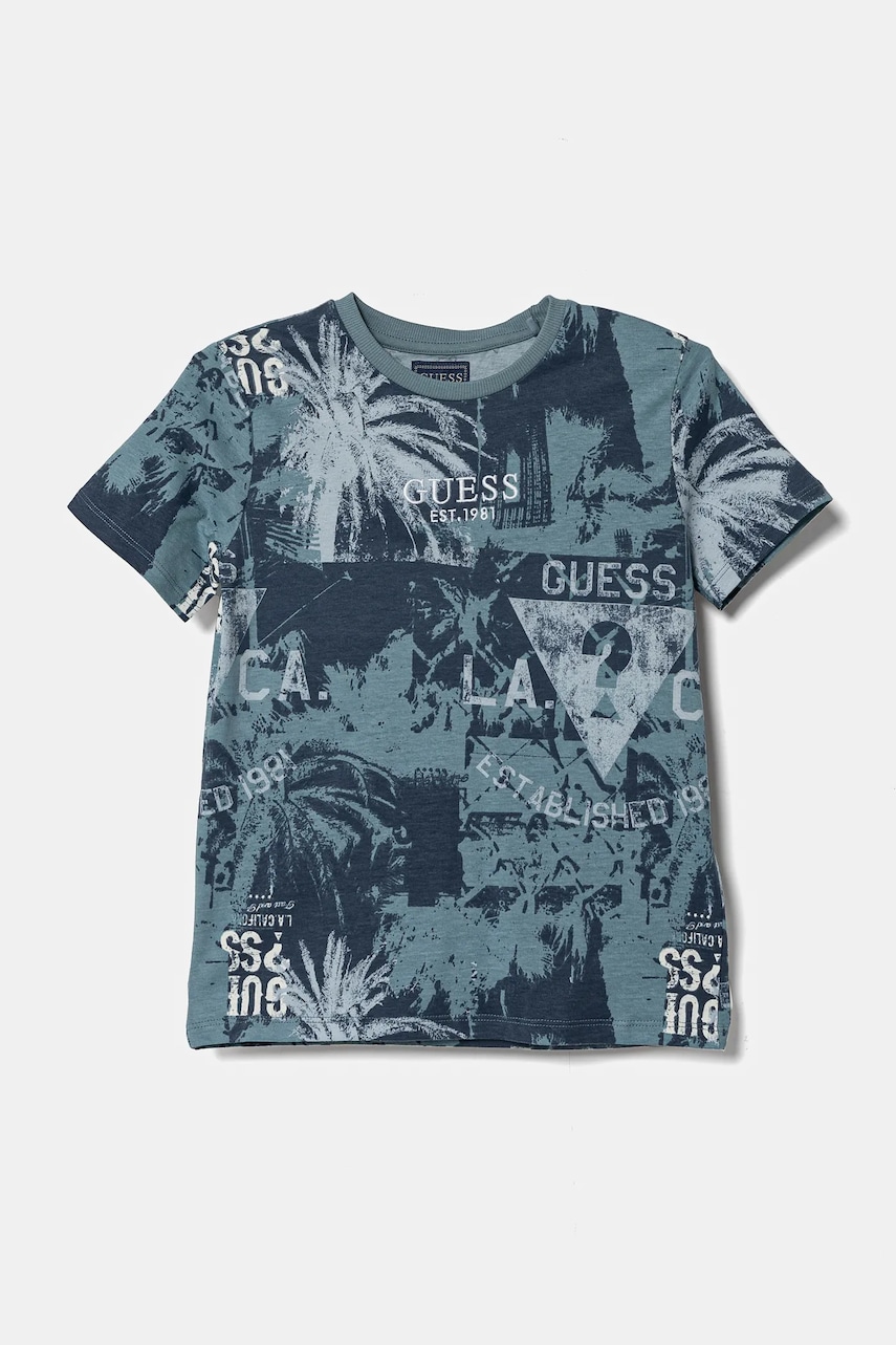 

Детска памучна тениска Guess в тъмносиньо с десен N5RI18 K8HM4, Тъмносин