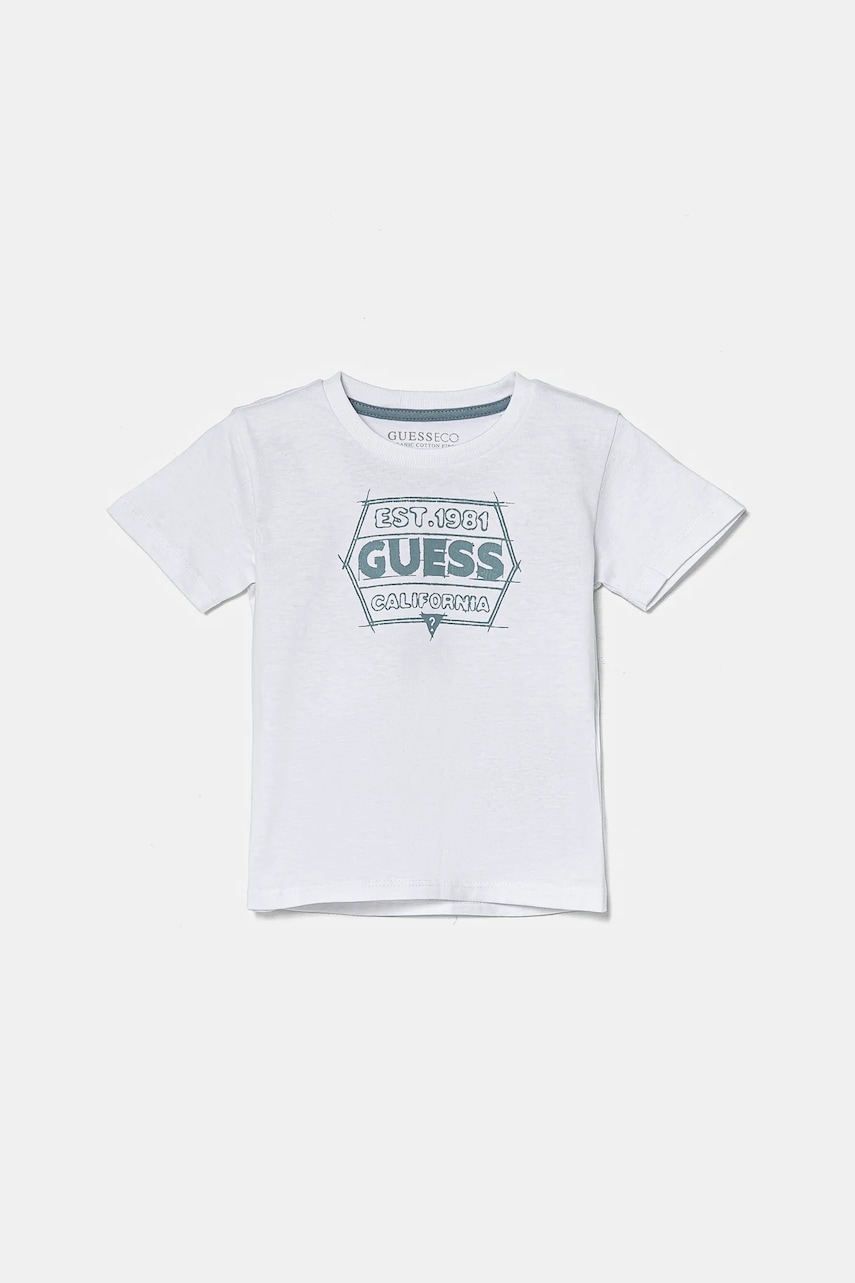 Levně Dětské bavlněné tričko Guess bílá barva, s potiskem, N5RI25 K8HM4