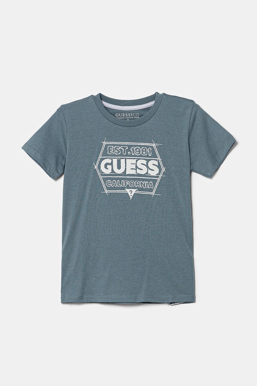 Levně Dětské bavlněné tričko Guess modrá barva, s potiskem, N5RI25 K8HM4