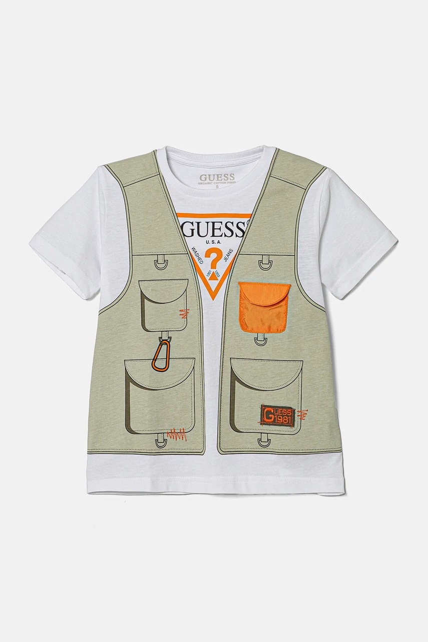 Levně Dětské bavlněné tričko Guess bílá barva, N5RI28 K8HM4