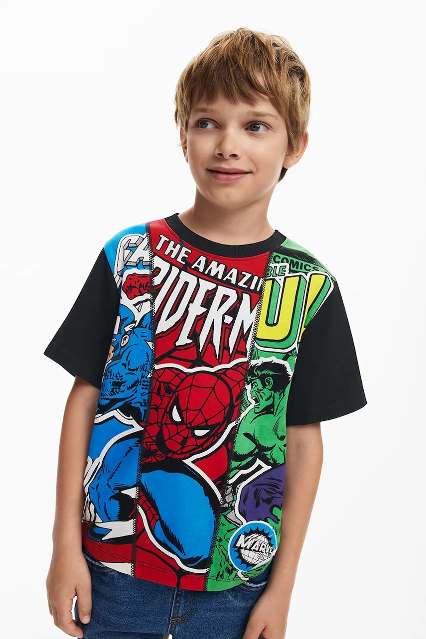 Desigual tricou de bumbac pentru copii x Marvel culoarea rosu, modelator, 25SBTK06 Desigual tricou de bumbac pentru copii x Marvel culoarea rosu, modelator, 25SBTK06