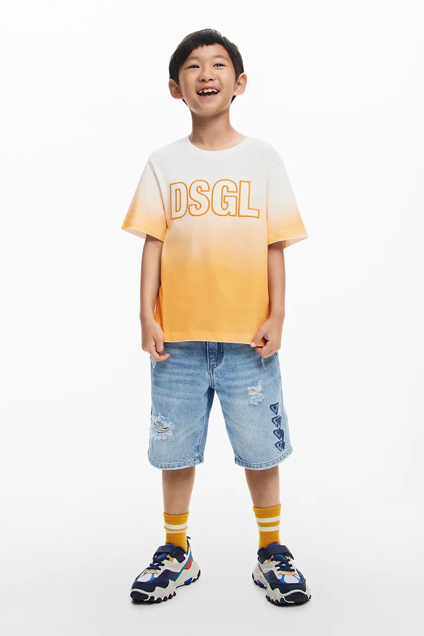 Desigual tricou de bumbac pentru copii culoarea portocaliu, modelator, 25SBTK13