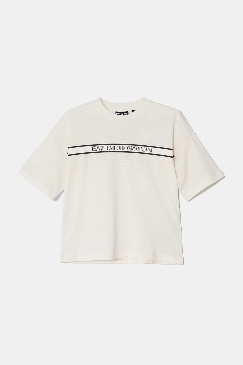 EA7 Emporio Armani tricou de bumbac pentru copii culoarea bej, cu imprimeu, 7B000069 AF10378