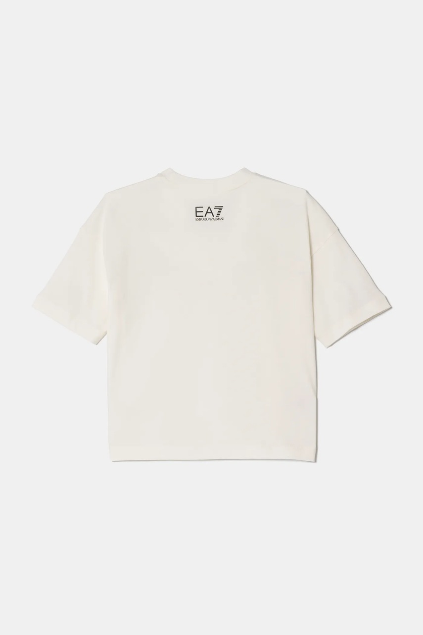 Детская хлопковая футболка EA7 Emporio Armani цвет бежевый с принтом 7B000069 AF10378 Детская хлопковая футболка EA7 Emporio Armani цвет бежевый с принтом 7B000069 AF10378