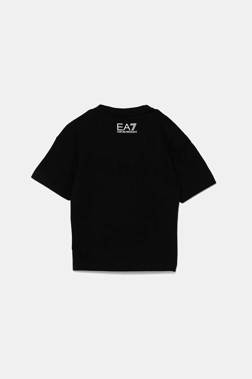 Детская хлопковая футболка EA7 Emporio Armani цвет чёрный с принтом 7B000107 AF13244 Детская хлопковая футболка EA7 Emporio Armani цвет чёрный с принтом 7B000107 AF13244