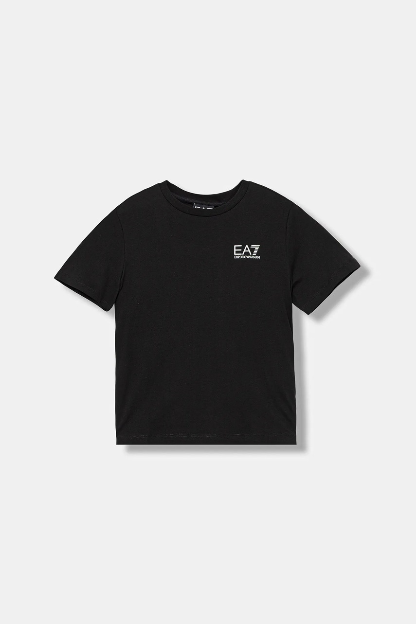 Levně Dětské bavlněné tričko EA7 Emporio Armani černá barva, s potiskem, 7B000020 AF10378
