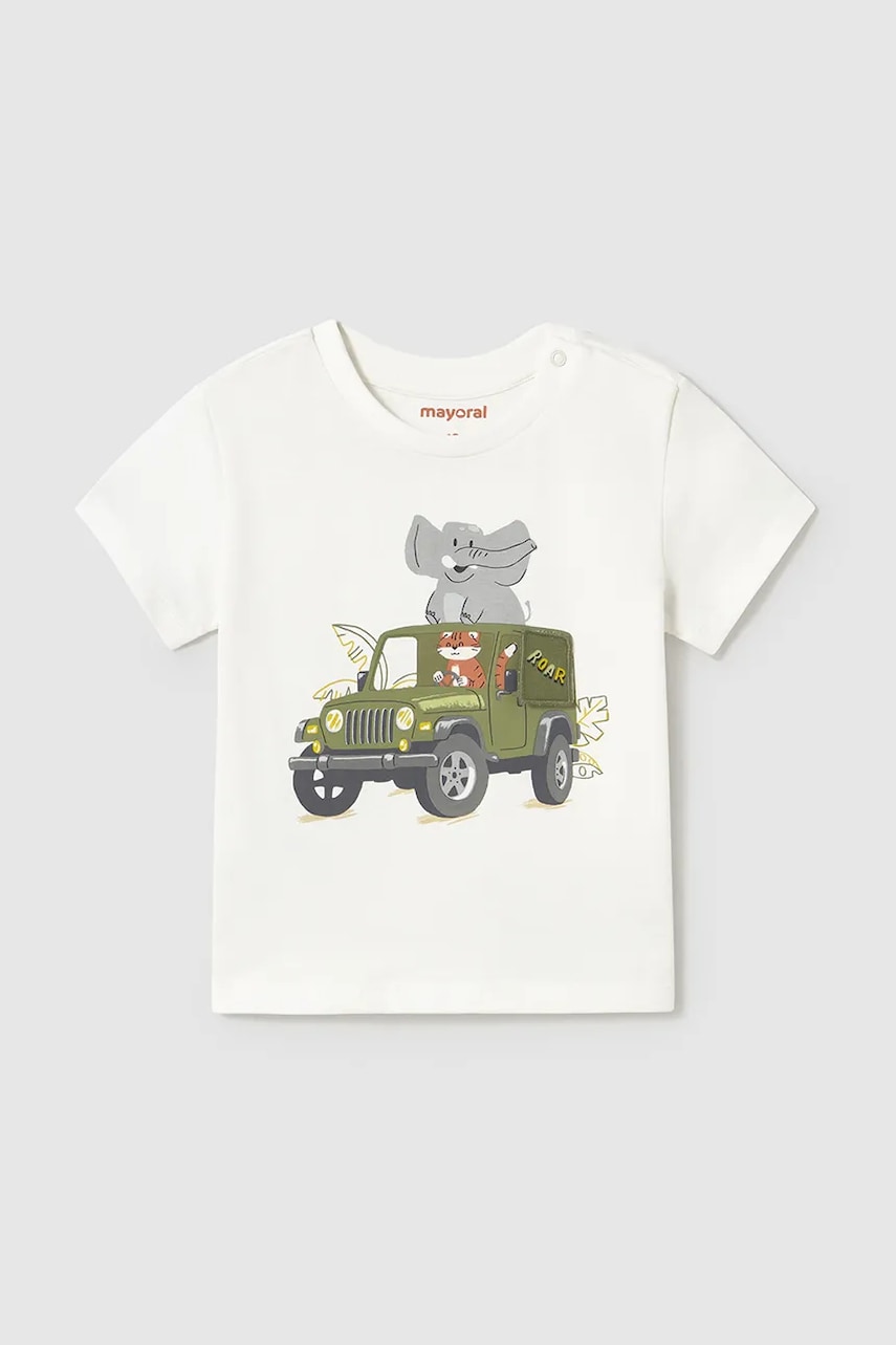 Mayoral tricou de bumbac pentru copii culoarea bej, cu imprimeu, 1053 Mayoral tricou de bumbac pentru copii culoarea bej, cu imprimeu, 1053