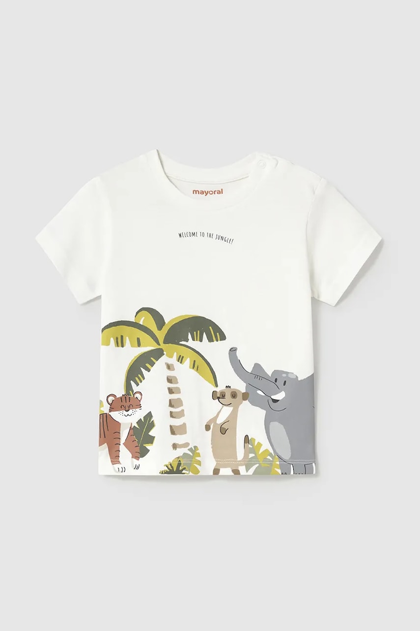 Mayoral tricou de bumbac pentru copii culoarea alb, cu imprimeu, 1057 Mayoral tricou de bumbac pentru copii culoarea alb, cu imprimeu, 1057