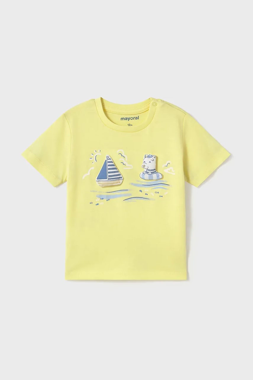 Mayoral tricou de bumbac pentru copii culoarea galben, cu imprimeu, 1059 Mayoral tricou de bumbac pentru copii culoarea galben, cu imprimeu, 1059