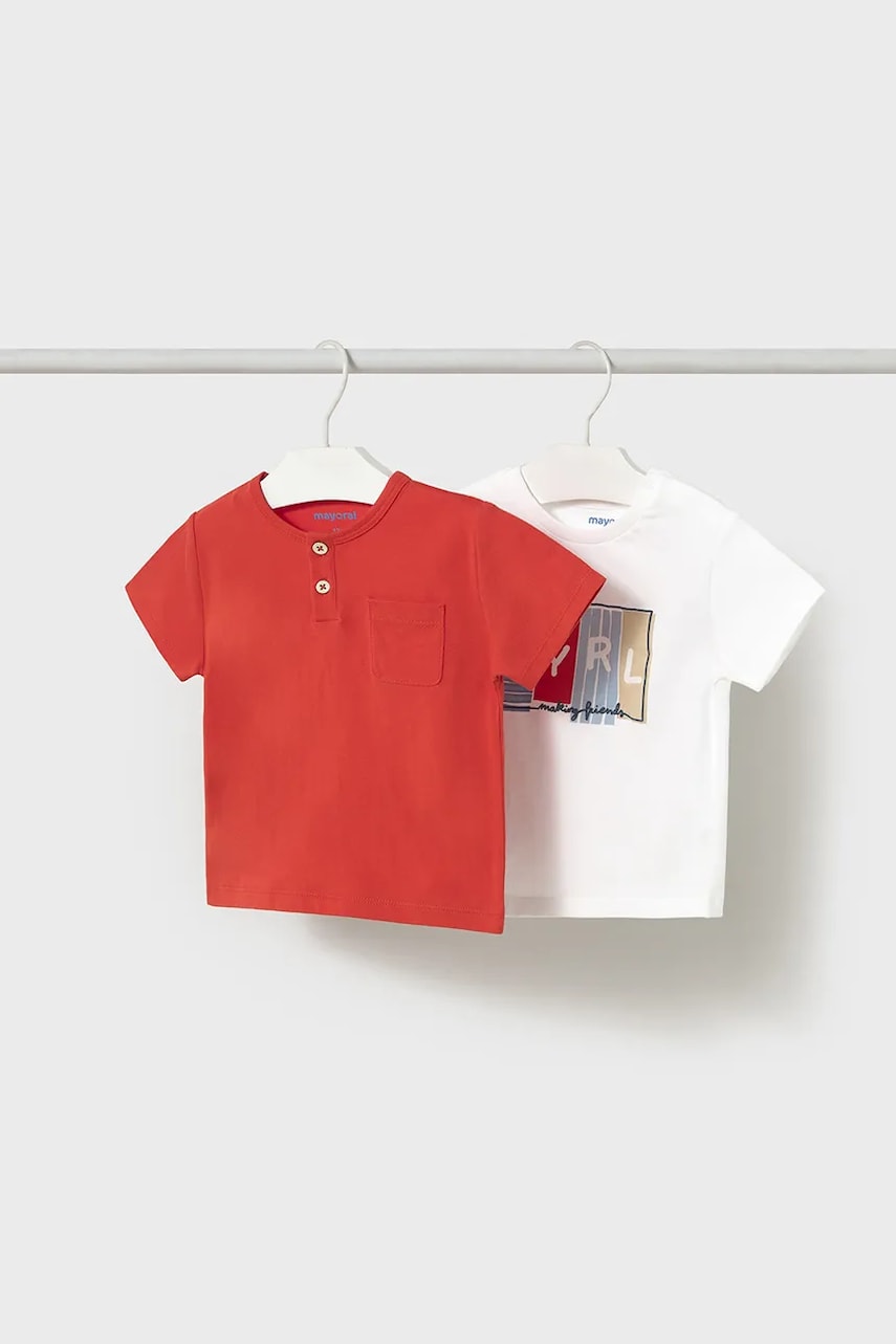 Mayoral tricou de bumbac pentru copii 2-pack culoarea rosu, cu imprimeu, 1060 Mayoral tricou de bumbac pentru copii 2-pack culoarea rosu, cu imprimeu, 1060