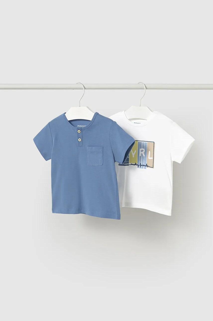 Dětské bavlněné tričko Mayoral 2-pack modrá barva, s potiskem, 1060