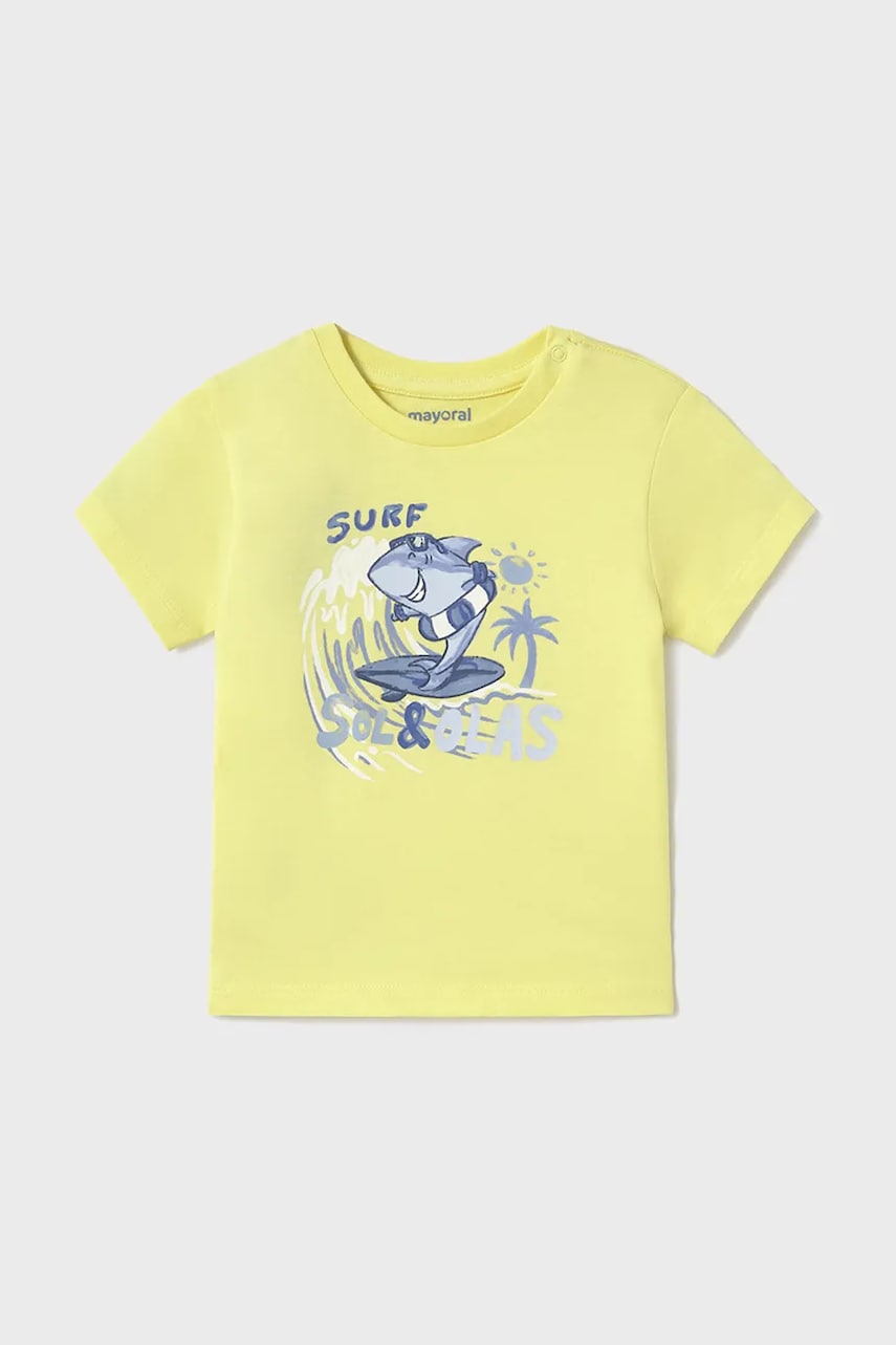 Mayoral tricou de bumbac pentru copii culoarea galben, cu imprimeu, 1065 Mayoral tricou de bumbac pentru copii culoarea galben, cu imprimeu, 1065
