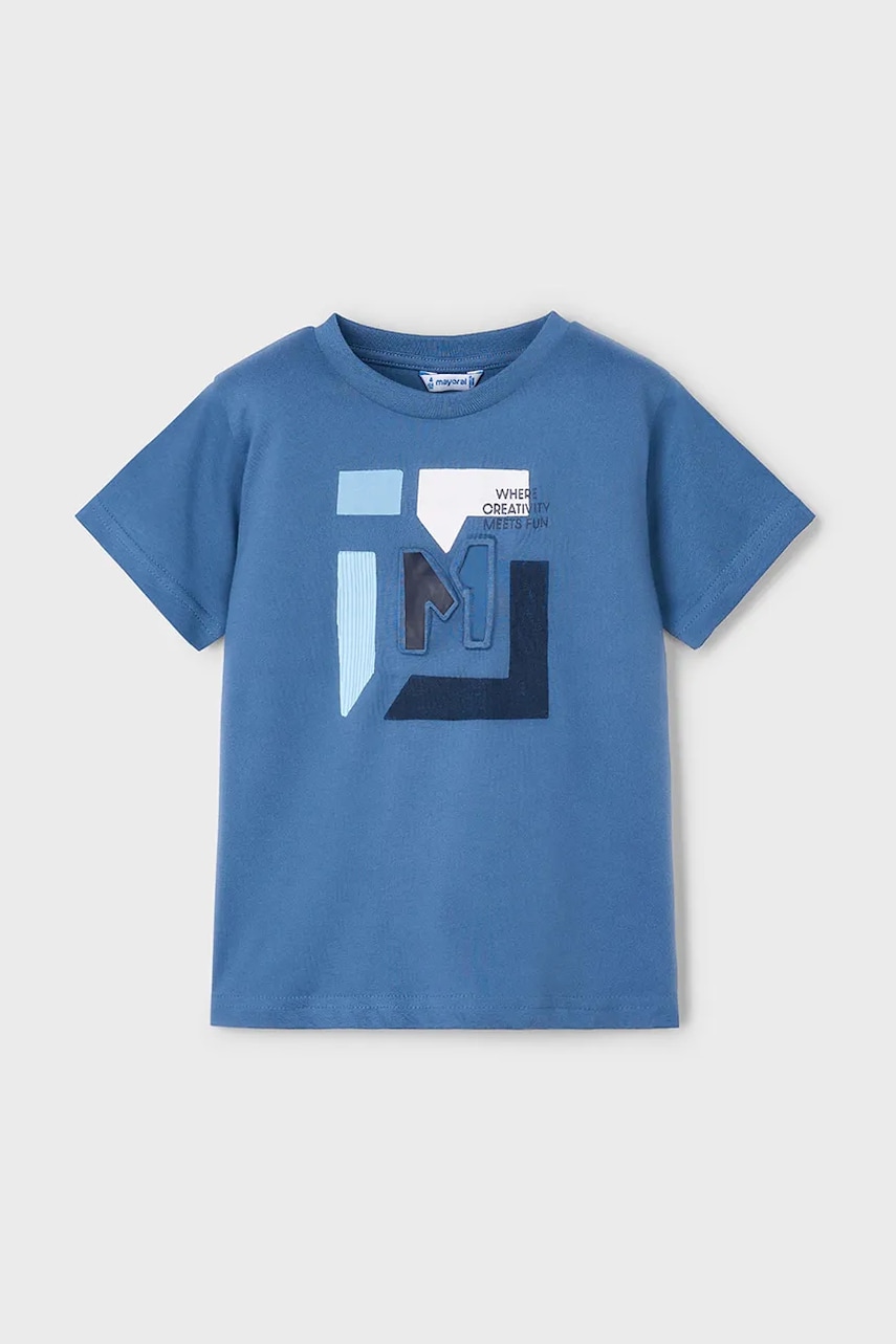 Mayoral tricou de bumbac pentru copii culoarea albastru marin, cu imprimeu, 3030 Mayoral tricou de bumbac pentru copii culoarea albastru marin, cu imprimeu, 3030