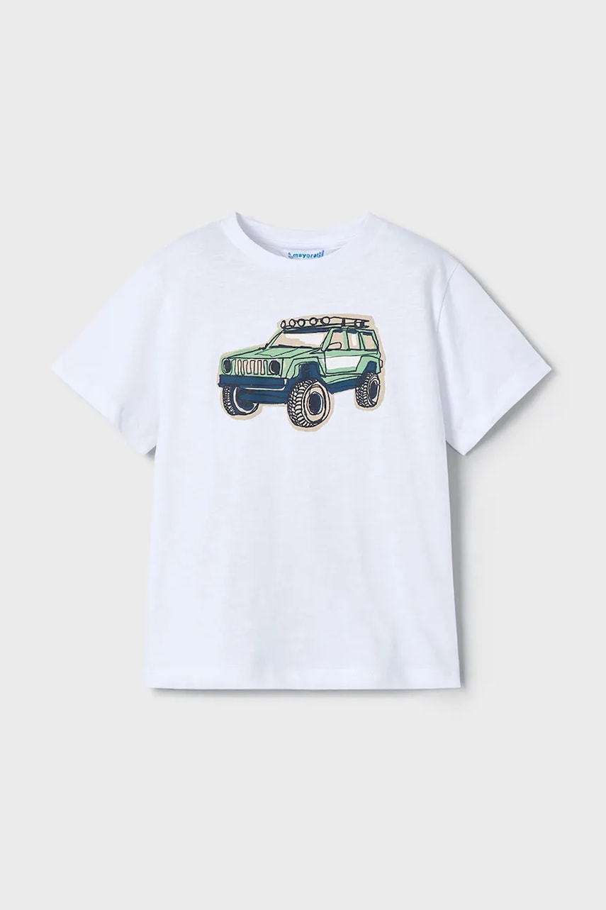 Mayoral tricou de bumbac pentru copii culoarea alb, cu imprimeu, 3031