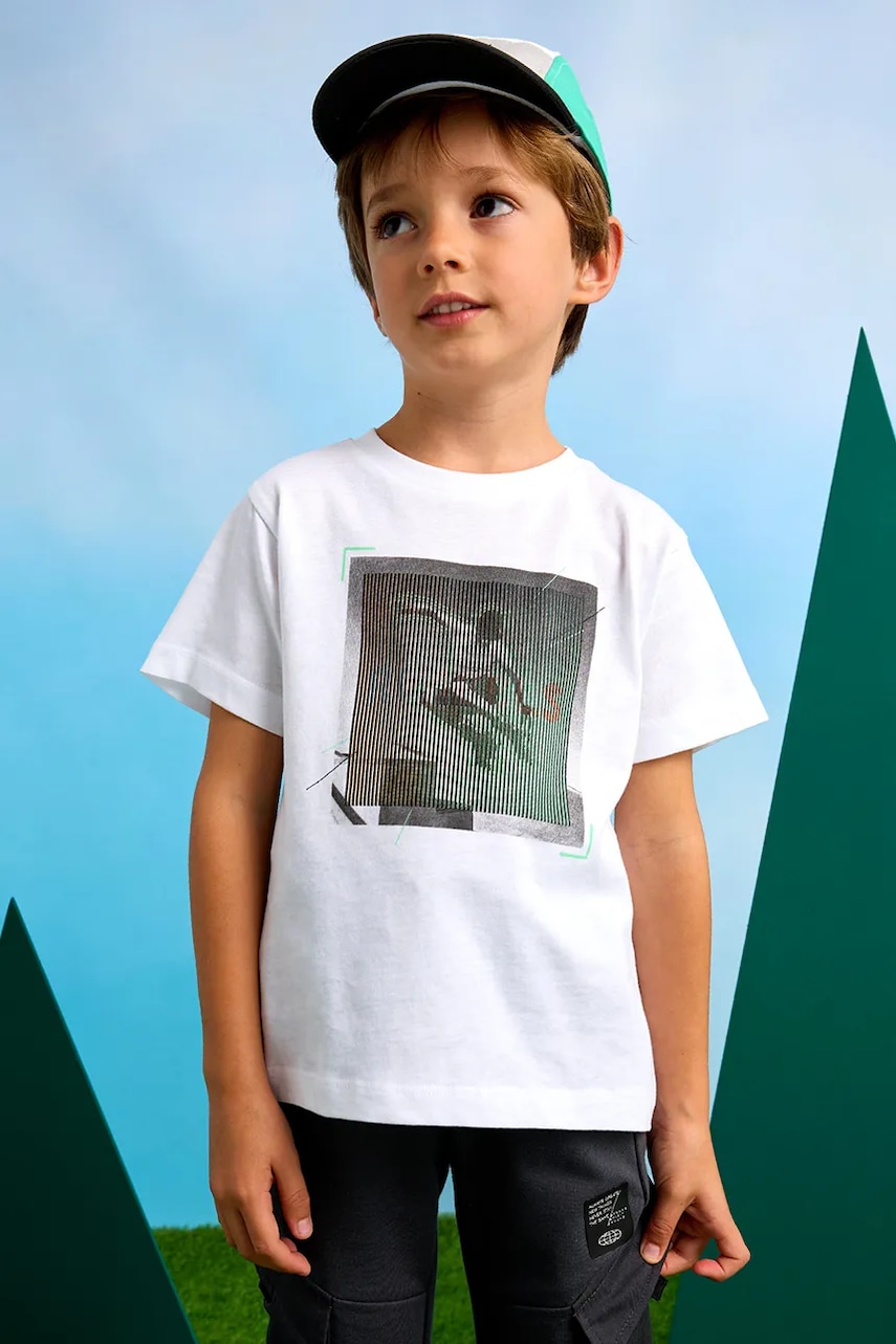 Mayoral tricou de bumbac pentru copii culoarea alb, cu imprimeu, 3035