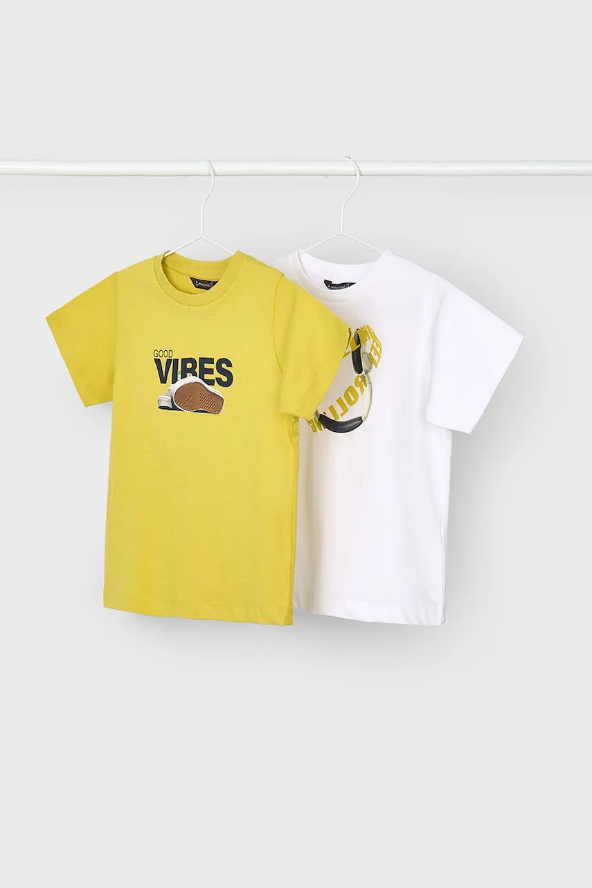 Mayoral tricou de bumbac pentru copii 2-pack culoarea verde, cu imprimeu, 3040 Mayoral tricou de bumbac pentru copii 2-pack culoarea verde, cu imprimeu, 3040