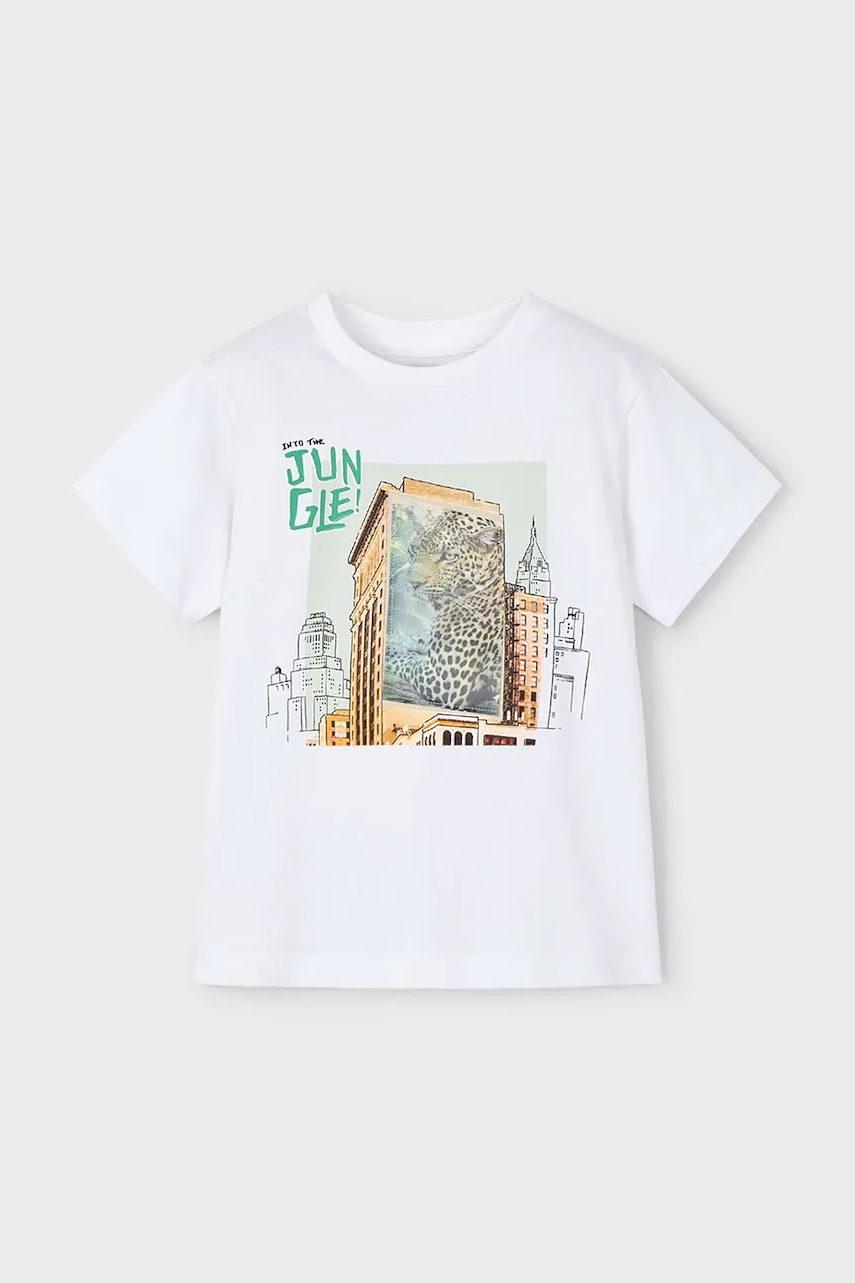 Mayoral tricou de bumbac pentru copii culoarea alb, cu imprimeu, 3043