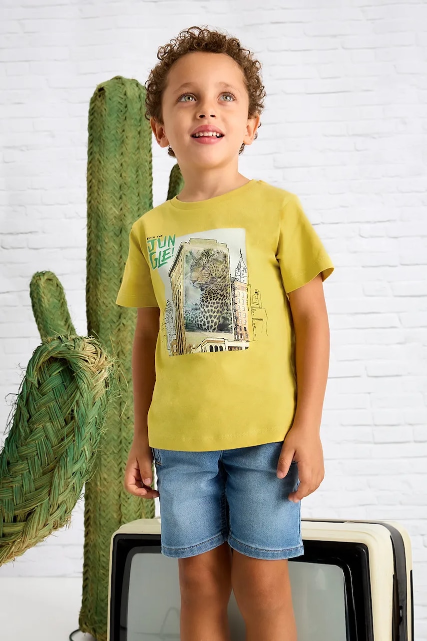 Mayoral tricou de bumbac pentru copii culoarea galben, cu imprimeu, 3043