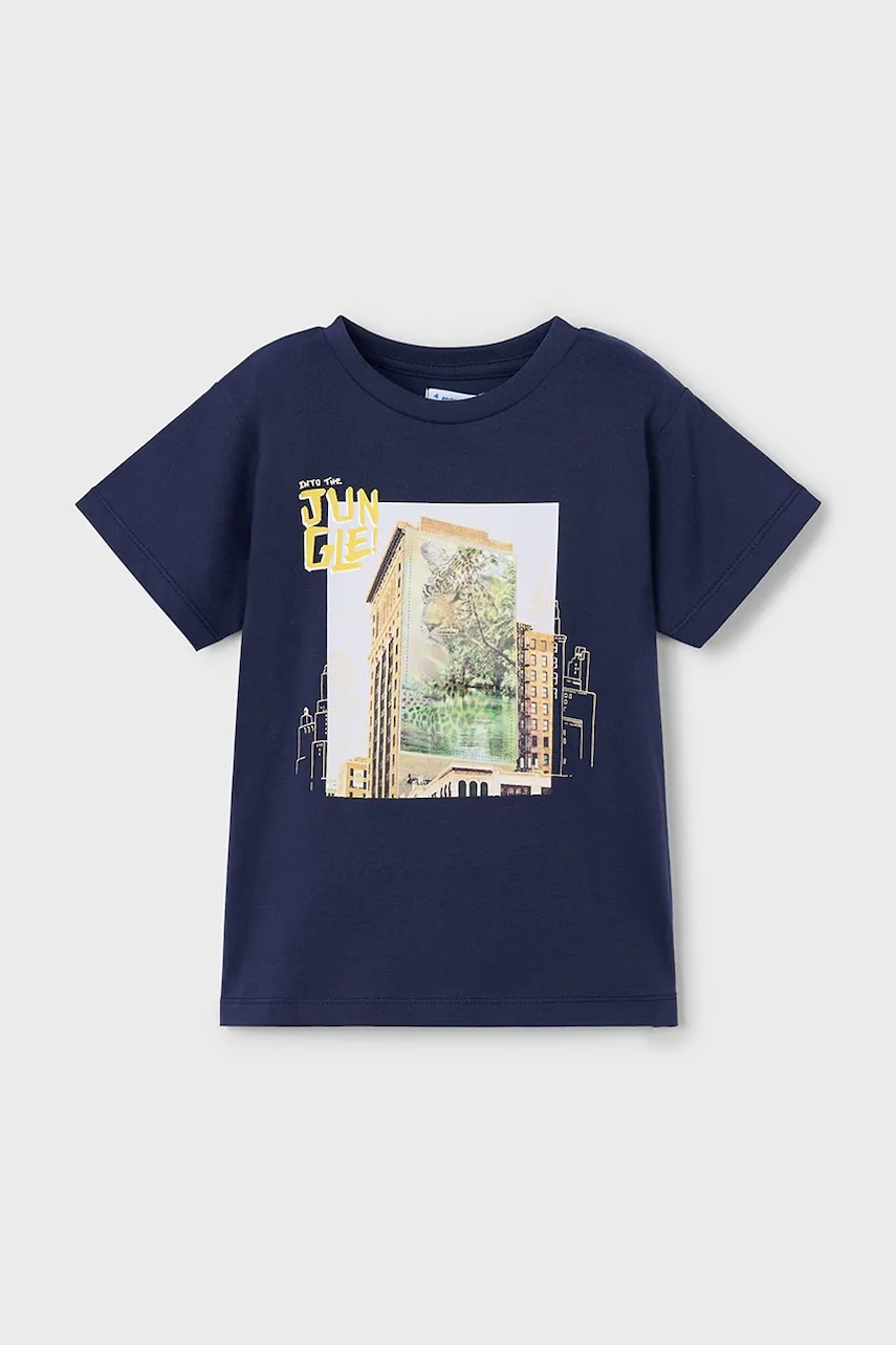 Mayoral tricou de bumbac pentru copii culoarea albastru marin, cu imprimeu, 3043