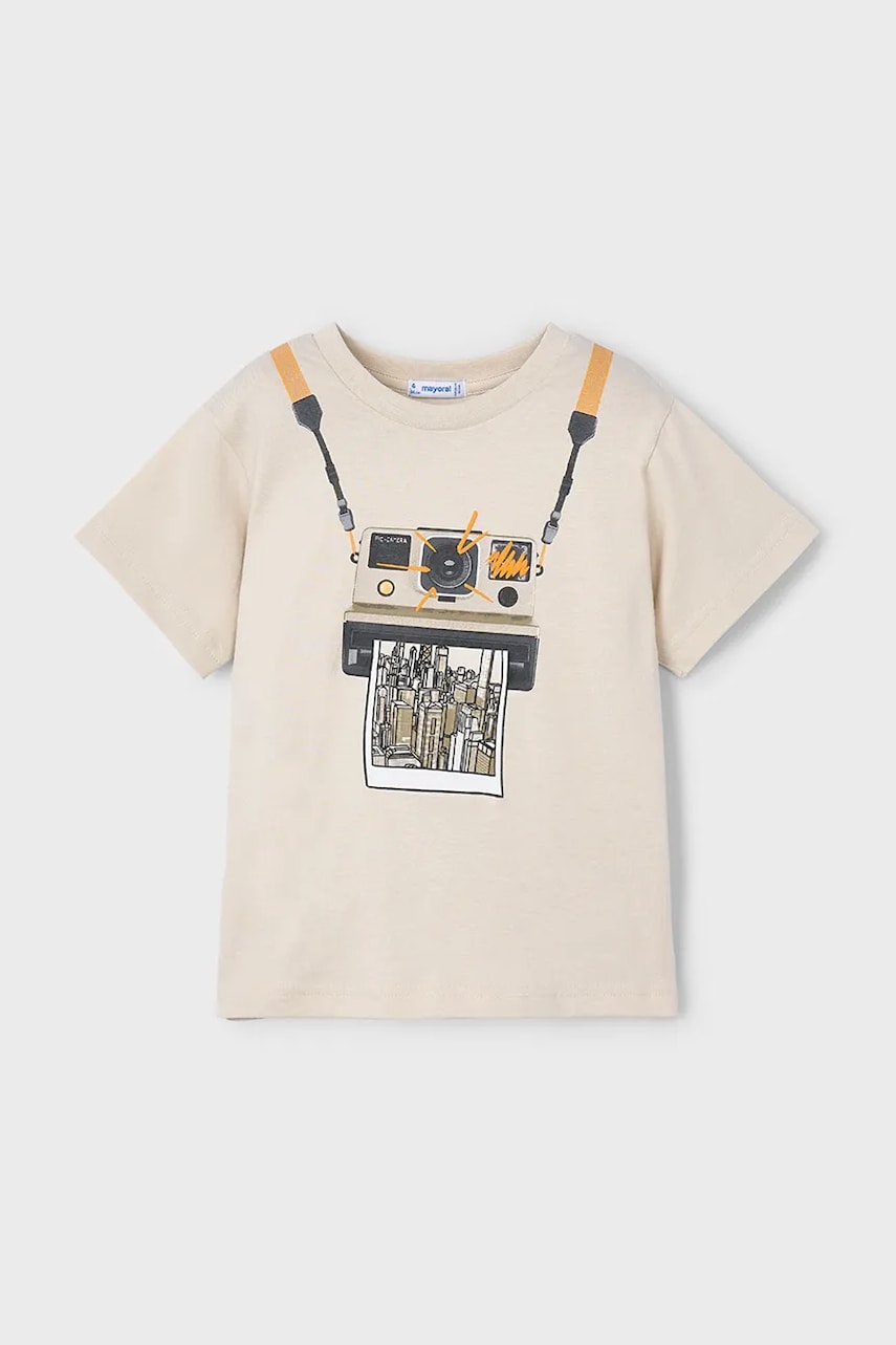 Mayoral tricou de bumbac pentru copii culoarea bej, cu imprimeu, 3044