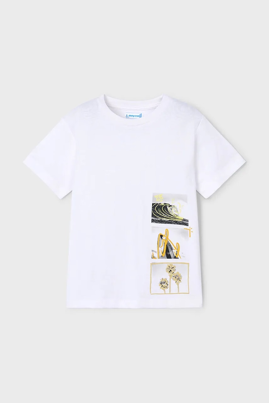 Mayoral tricou de bumbac pentru copii culoarea alb, cu imprimeu, 3048