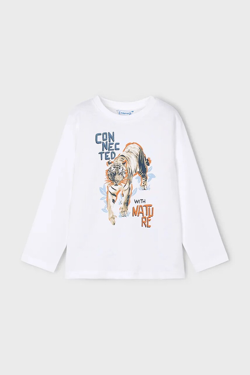Mayoral longsleeve din bumbac pentru copii culoarea alb, cu imprimeu, 3052