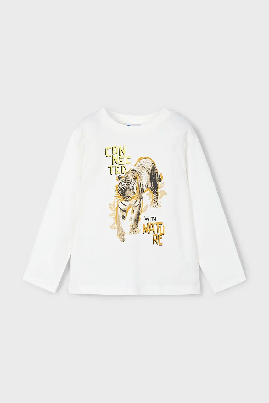 Mayoral longsleeve din bumbac pentru copii culoarea bej, cu imprimeu, 3052