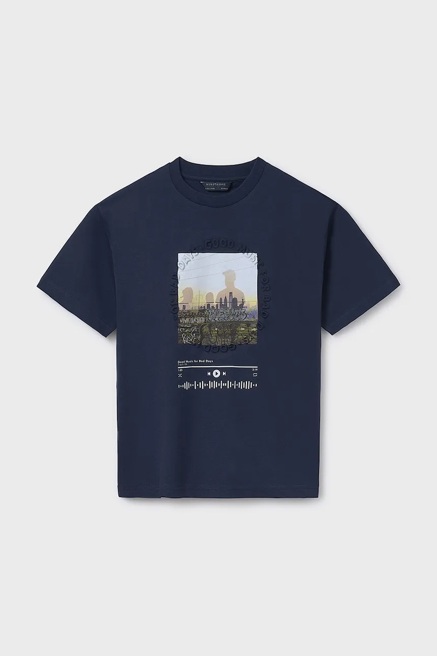 Mayoral tricou de bumbac pentru copii culoarea albastru marin, cu imprimeu, 6016 Mayoral tricou de bumbac pentru copii culoarea albastru marin, cu imprimeu, 6016