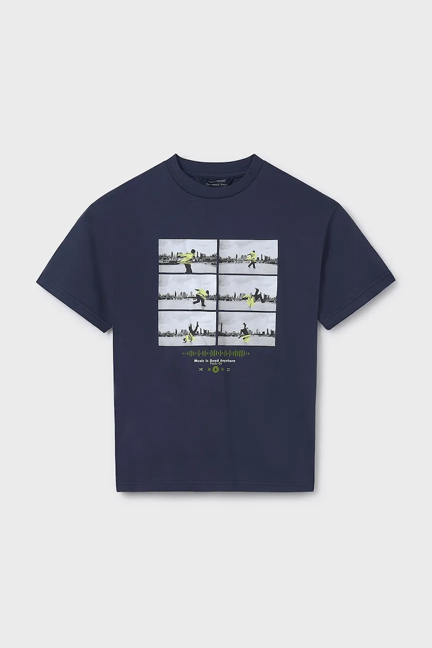 Mayoral tricou de bumbac pentru copii culoarea albastru marin, cu imprimeu, 6017