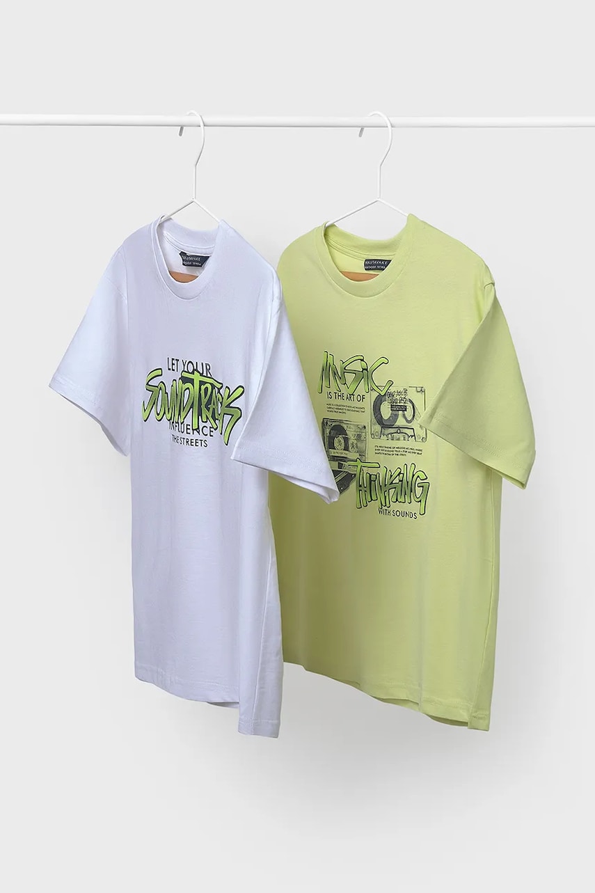 Mayoral tricou de bumbac pentru copii 2-pack culoarea verde, cu imprimeu, 6018 Mayoral tricou de bumbac pentru copii 2-pack culoarea verde, cu imprimeu, 6018