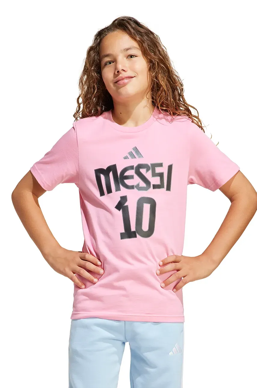 adidas Performance tricou de bumbac pentru copii MESSI culoarea roz, cu imprimeu, JM3552