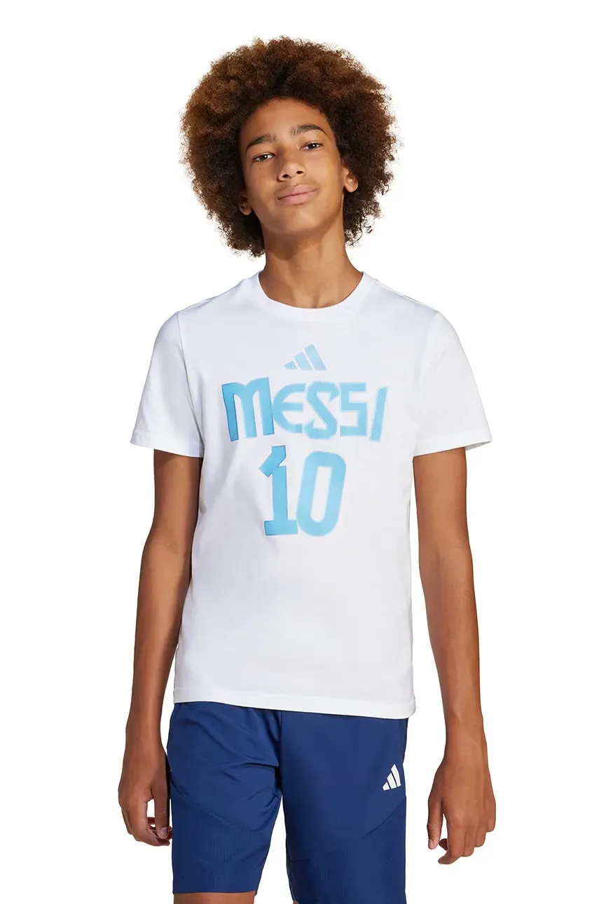 adidas Performance tricou de bumbac pentru copii MESSI culoarea alb, cu imprimeu, JJ1416